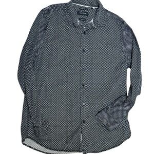 Kenneth Cole New York Mens‎ Black Slim Fit Button Up Shirt KC Print M